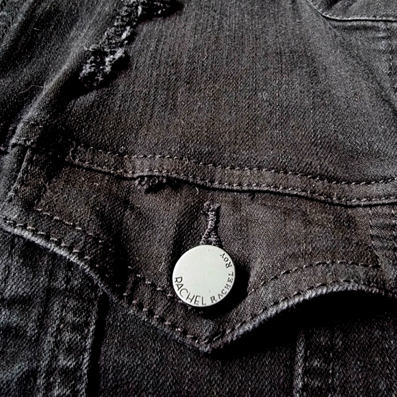 Rachel Roy Distressed Black Denim Jacket - Picture 5 of 8